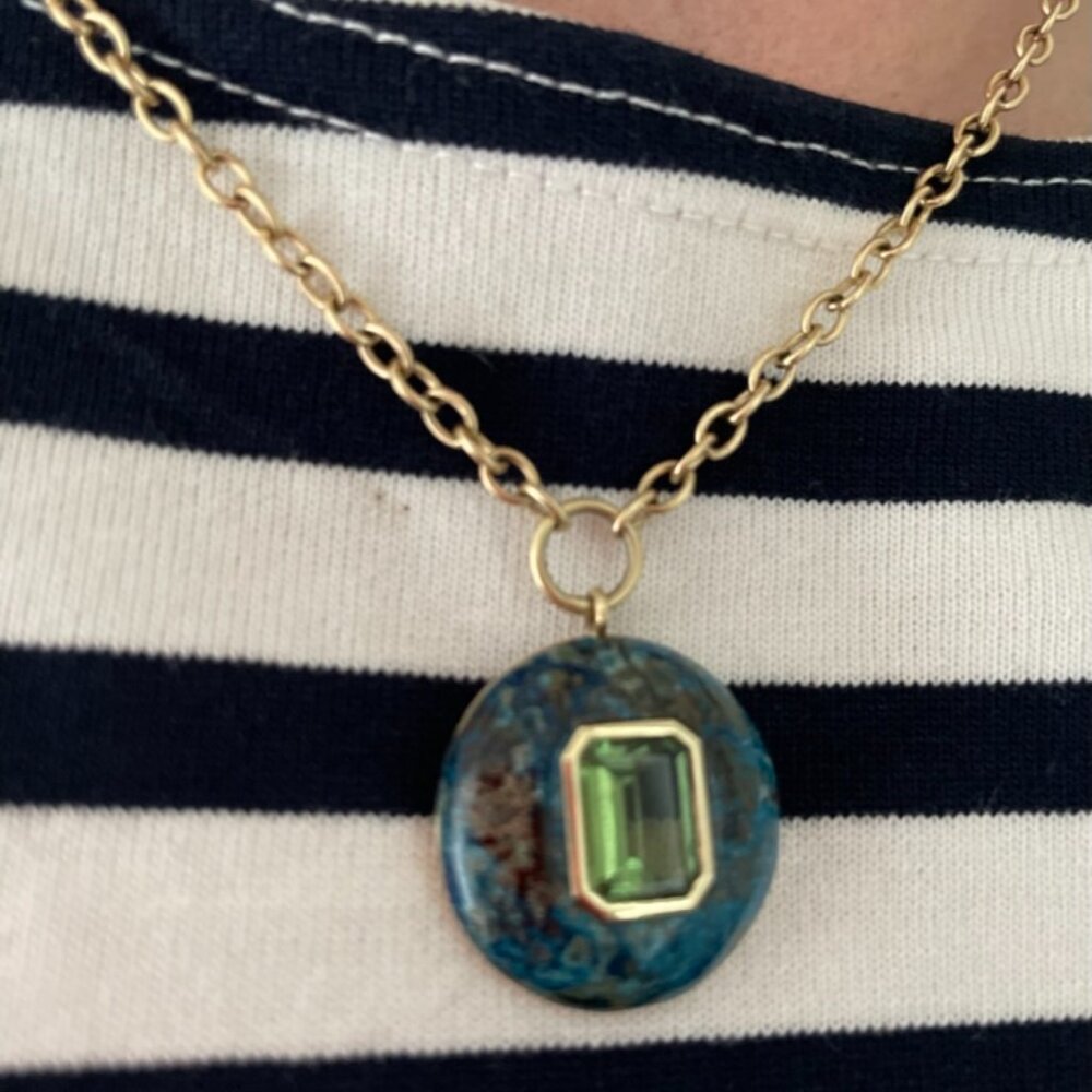 Retrouvai chysocolla/green tourmaline lollipop necklace - Picture 5 of 5